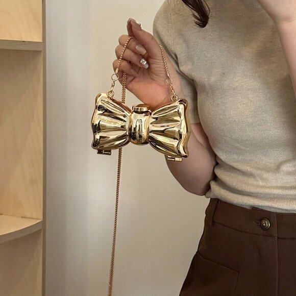 Gold Glamorous Women's Bowknot Mini Evening Bag - Picture 10 of 10